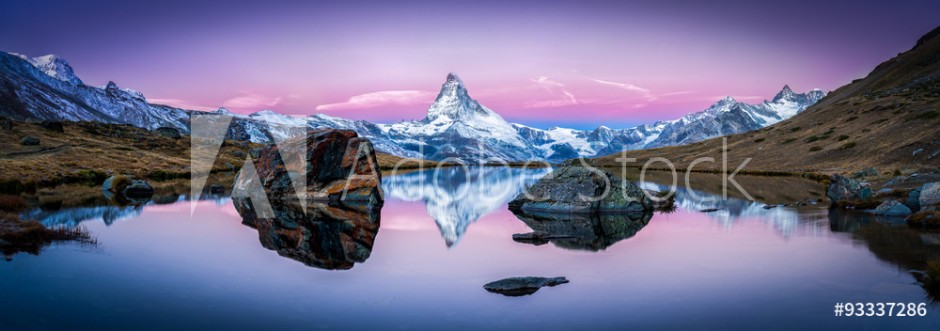 Picture of Stellisee in der Schweiz mit Matterhorn im Hintergrund Panorama